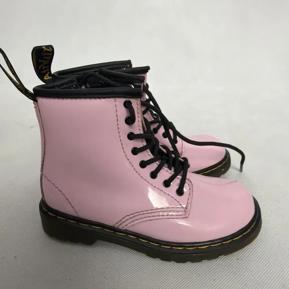 Dr. Martens 1460 T Combat Lace-Up Boots Pale Pink Patent Kids Toddler Size 9